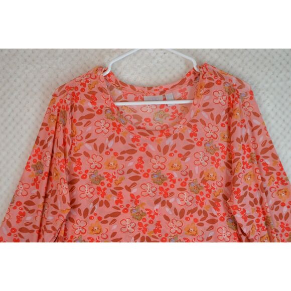 LOGO Layers Lori Goldstein Women's Large Pink Printed Sheer Ruffled Hem Tunic - Picture 2 of 12